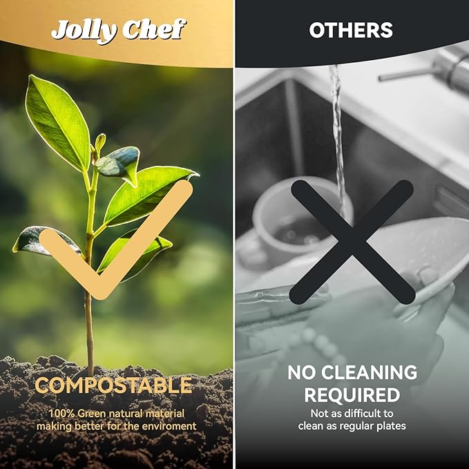 JOLLY CHEF Compostable 𝟱 Compartment Paper Plates 10*8.25*1 𝗶𝗻𝗰𝗵 [𝟭𝟮𝟱 𝗣𝗮𝗰𝗸] Small Heavy Duty Divided Disposable White Eco-Friendly Biodegradable Food Tray for School Lunch Thanksgiving Day