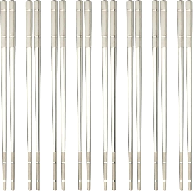 uxcell 8 Pairs Stainless Steel Chopsticks, 21cm / 8.27 Inch Metal Chop Sticks Square Lightweight Chopsticks Tableware Accessories Bulk for Home Kitchen Hot Pot Cooking, Silver Tone