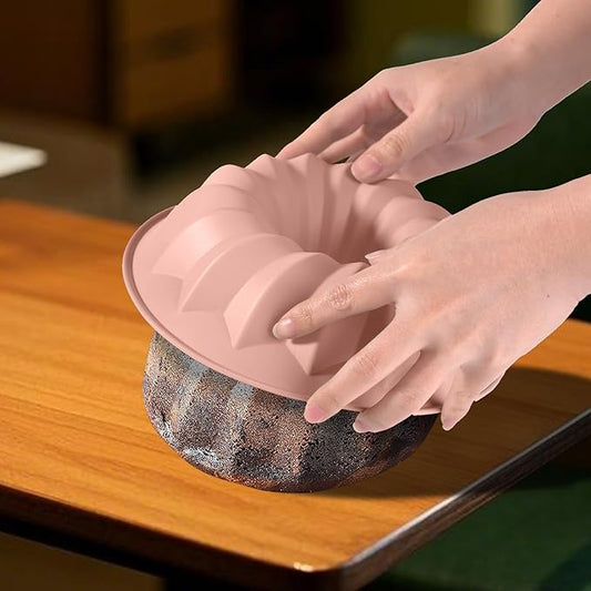 Silicone Cake Mold Flower Shaped - Non-Stick Bundt Pan, Reusable Flexible Baking Mold for Cakes Cupcakes Chocolate, Easy to Clean Pink Baking Supplies
