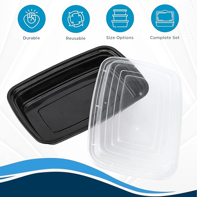 Ruthy's Outlet Meal Prep Containers W/Lids -Square Food Storage – BPA-Free| Stackable | Microwave | Freezer & Dishwasher Safe | Reusable Lunch Bento Box Portion Control & Planning (30 Pack, 32 oz)