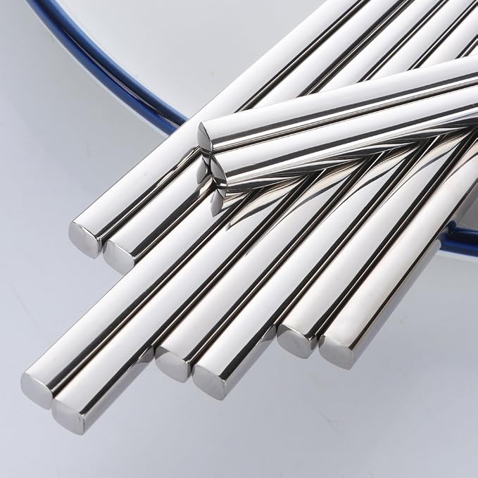 Buyer Star 5-Pair Silver Stainless Steel Chopsticks - Reusable Chinese Square Chopsticks