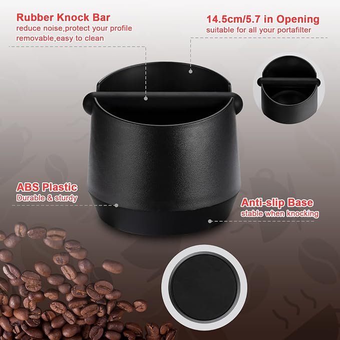 HOMEE 5.8 Inch Espresso Coffee Knock Box with Removable Knock Bar (Round) | Shock-absorbent espresso grounds knock box with Removable Knock Bar and Non-Slip Base for easy coffee ground disposal