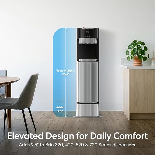 Brio Water Cooler Base for Brio 320, 420, 520 and Moderna 720 Series | Adds 9.5" height to your exisiting water dispenser machine | matching Stainless Steel