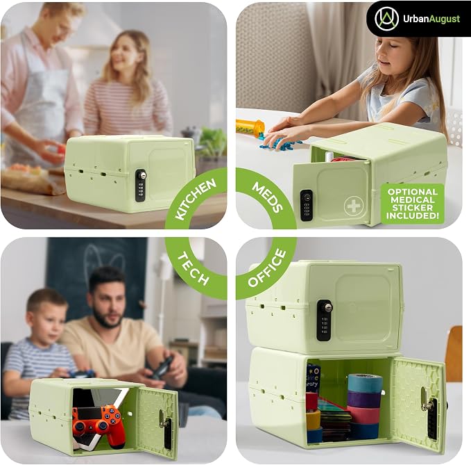 Dual Combination & Keyed Lockbox - Lockable Box for Everyday Use - Multi-Purpose lock for Home & Office Safety - Made of Industrial-Grade Plastic - One Size (Spring Green)