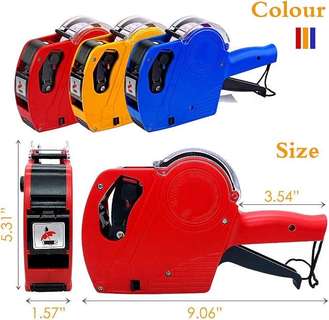 MX-5500 8 Digits Price tag Gun with 5000 Sticker Labels, Pricing Gun Kit for Office, Retail Shop, Grocery Store (A/Red)