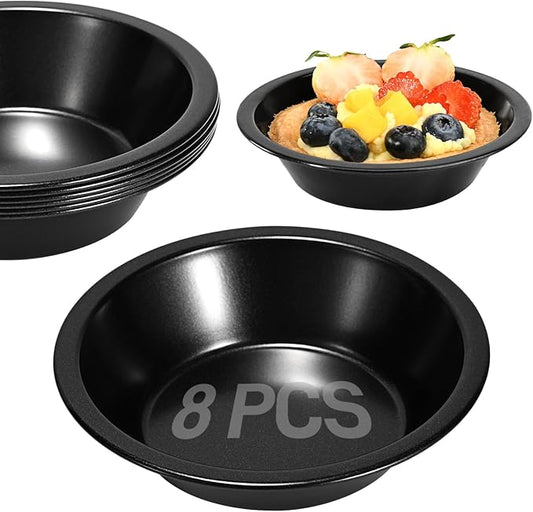 8 Pcs 4 Inch Mini Pie Pan Pie Tins Round Mini Tart Pans, Carbon Steel Mini Pizza Pan Nonstick Quiche Pans for Baking Small Bakeware Set for Oven & Dishwasher Safe
