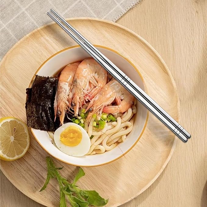 Stainless Steel Chopsticks, 5 Pairs Square Lightweight Non-Slip Korean Chopsticks, 9.5" Chop Sticks Reusable for Home Hotel Restaurant, Dishwasher Safe
