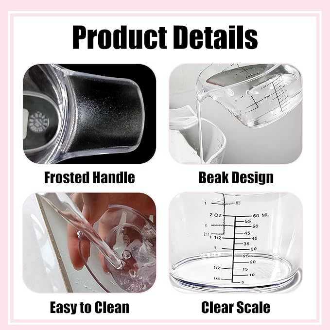 2-Pack 2 Oz Mini Measuring Cups, Kitchen, Crafts, Beauty Projects | Tbsp/Oz/Ml Markings, Clear Easy-Read Scale, Laundry detergent dosing, hair dye mixing, spa chemical measuring, resin DIY
