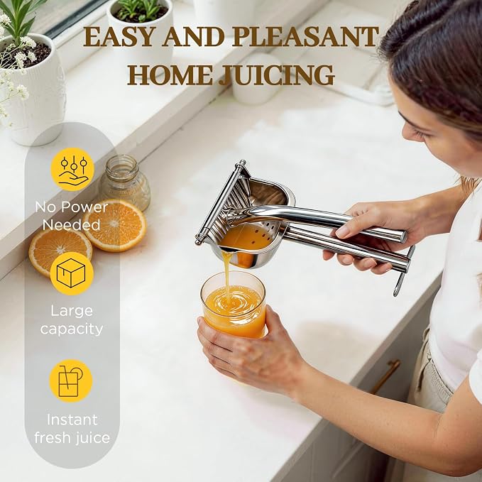 Manual Citrus Juicer – Elite 304 Stainless Steel Lemon Squeezer Heavy Duty Hand Press Juicer with Built-in Filter, Orange Juicer for Lemon, Lime, Orange, Grapefruit