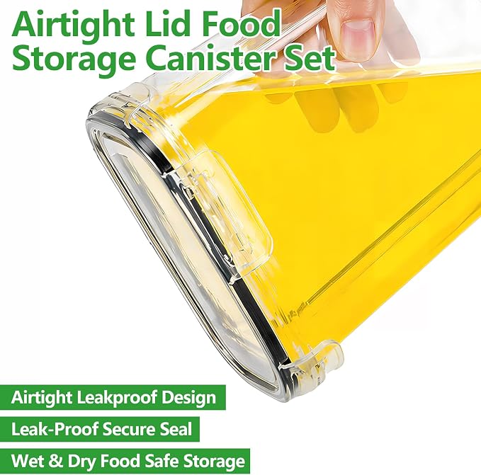 4pcs 4L Airtight Plastic Canisters, Kitchen Pantry Dry Food Storage | 4pk 4L airtight canisters, tight sealed lids lock out moisture. Premium plastic, stackable for all kitchen dry foods