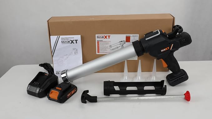 MAXXT 2-in-1 Cordless Caulking Gun - 2.0AH Battery Powered, Fits 10oz-20oz/300-600ml Cartridges & Sausage Packs, Anti-Drip Auto Retract, 6 Adjustable Speeds for Filling Sealing Repair