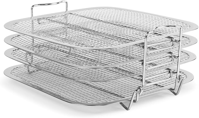 SICHEER 4-Tier Stainless Steel Dehydrator Rack for Instant Vortex Plus 6QT | Compatible with Ninja Foodi Grill & Chefman 8QT Air Fryer, Food-Grade 304 Stainless Steel, Stackable Design