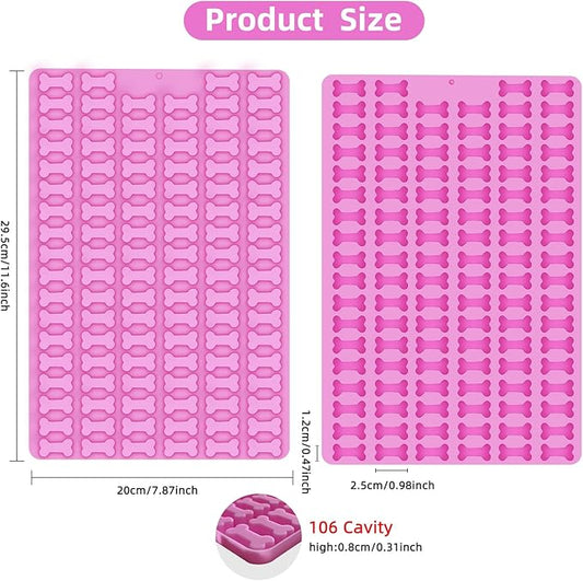 2 PCS Mini Silicone Molds, 212 Cavity Non-Stick Silicone Molds for Baking Biscuits, Cookie, Candy, Chocolate, Jelly Pet Treats Mold (Mini Dog Bone)