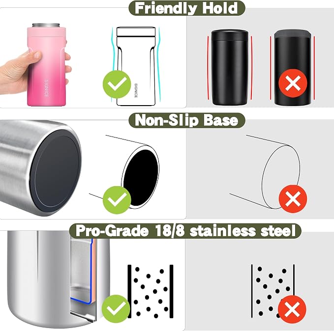 Universal Can Cooler - Signice 3 in 1 Insulated 12 oz Beer Can Insulator Stainless Steel Metal Holder for 12oz Slim Skinny Tall Standard Cans Bottle Hard Seltzer Soda Energy Drinks (Sakura)
