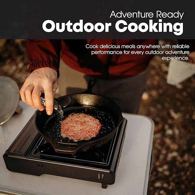 GasOne 10,000 BTU Dual Fuel Camp Stove – Butane and Propane Burner Portable Stove Camping Grill with Adjustable Heat Dial, Carry Case, Automatic Electric Ignition – Safe and Durable Construction