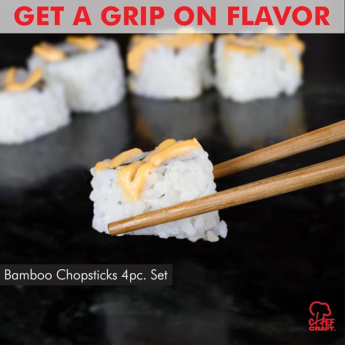 Chef Craft Select Bamboo Chopsticks 4 piece set, Natural