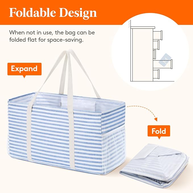 Lifewit Extra Large Tote Bag, Reusable Grocery Bags with Metal Wire Frame and Handles