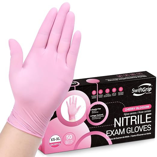 SwiftGrip Nitrile Disposable Gloves - Medical Exam Gloves, Latex-Free, Pink, Powder-Free, 50-ct Box (Large)