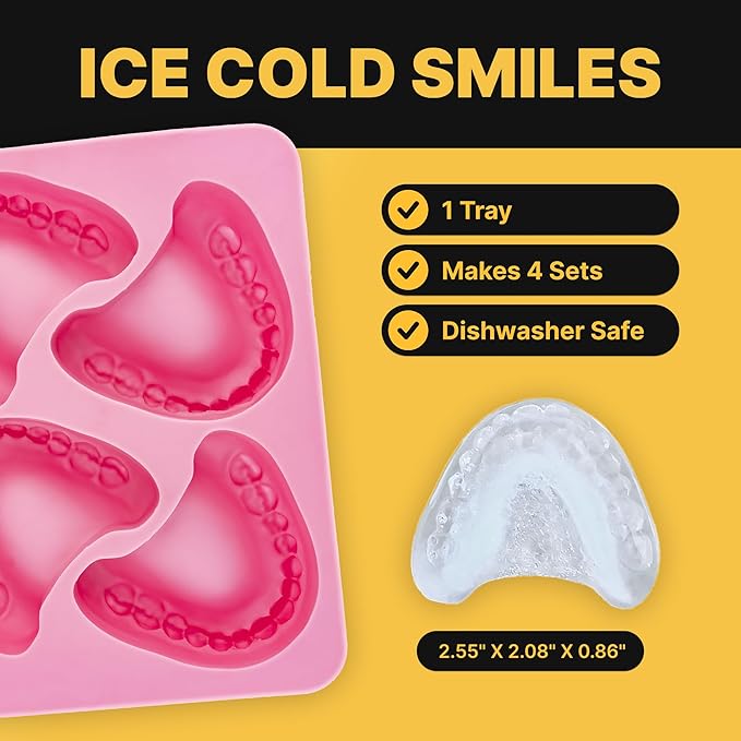 Fairly Odd Novelties FON-10014 Smile Teeth Denture Shaped ICE Tray Mold Perfect Gag or White Elephant Gift for Dentists or Seniors makes 4 Cubes One Size Pink (Pack of 2)