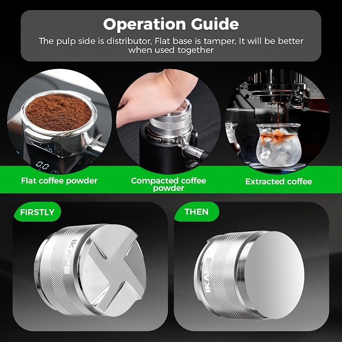 IKAPE Coffee Products, 51mm Coffee Distributor & Hand Tamper, Adjustable Depth Espresso Distributor Fits All 53mm Espresso Portafilter, Compatible with 51MM Breville Bottomless Portafilter (Silver)