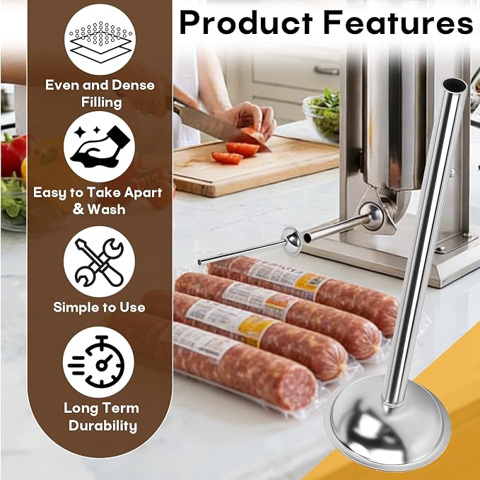 2-Pack 10mm Stainless Steel Sausage Stuffing Tubes for #5 Sausage Stuffer | Fit to Homemade Snack Sticks & Breakfast Links, Slim Sausage Stuffing Horn，For Manual/Electric Meat Sausage Stuffer