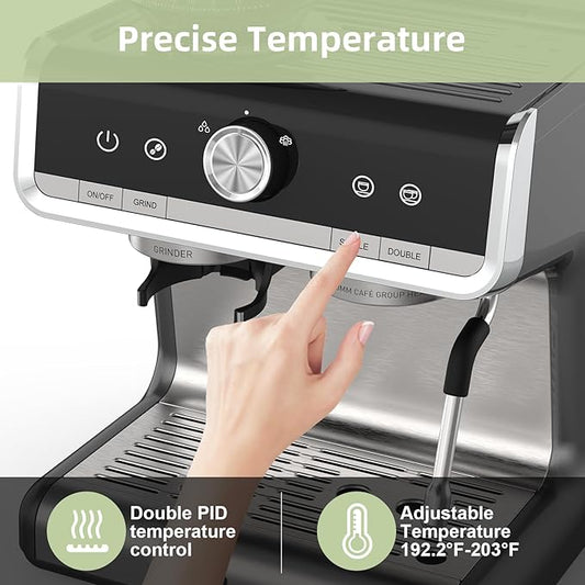 Garvee Espresso Machine With Grinder, 20 Bar Professional Coffee Maker With Milk Frother Steam Wand for Cappuccino, Latte, Macchiato, 95 oz Removable Water Tank, Smart PID Temperature Control
