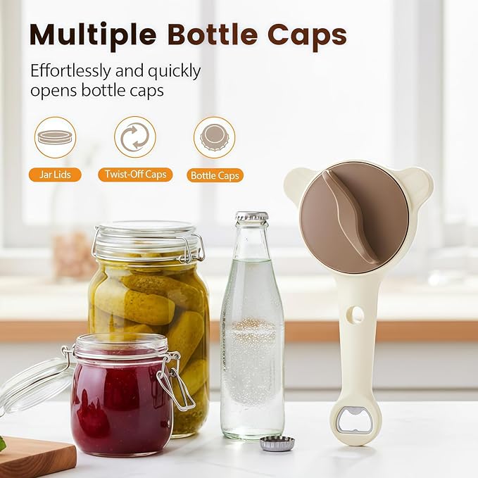 Upgraded Jar Opener 4-in-1, Adjustable Jar Opener for Weak Hands & Bottle Opener, Fits Kitchen Jars, Bottles and Cans, Top Jar Openers for Seniors