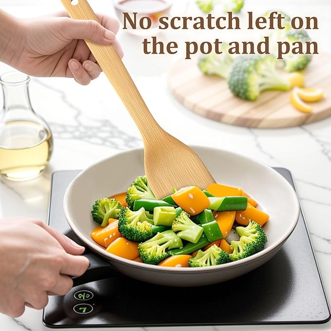HANSGO Bamboo Kitchen Utensils Set – 6-Piece Wooden Cooking Set for Nonstick Cookwares and Cast Iron Pans, Durable Wooden Spoons, Perfect Housewarming Gifts, Apartment Essentials