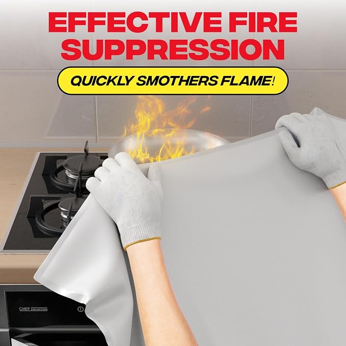 Fire Safety Kit | Kitchen Fire Blanket with Gloves & KN95 Masks | Emergency Fire Suppression Blanket
