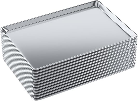 Pack of 12 | 18 in. x 26 in. Full Size Aluminum Bun. / Sheet Pan | Ideal for baking, roasting, cooling, prepping, or storing - a must-have in restaurants, bakeries, and busy kitchens.