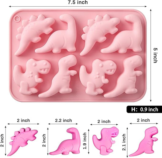 JOERSH 4Pcs Dinosaur Silicone Candy Molds Gummy Dinosaur Molds 8-Cavity Shaped with T-rex, Stegosaurus, Triceratops, Brontosaurus, Non-Stick for Chocolate, Cookie, Snacks, Cake Decorations