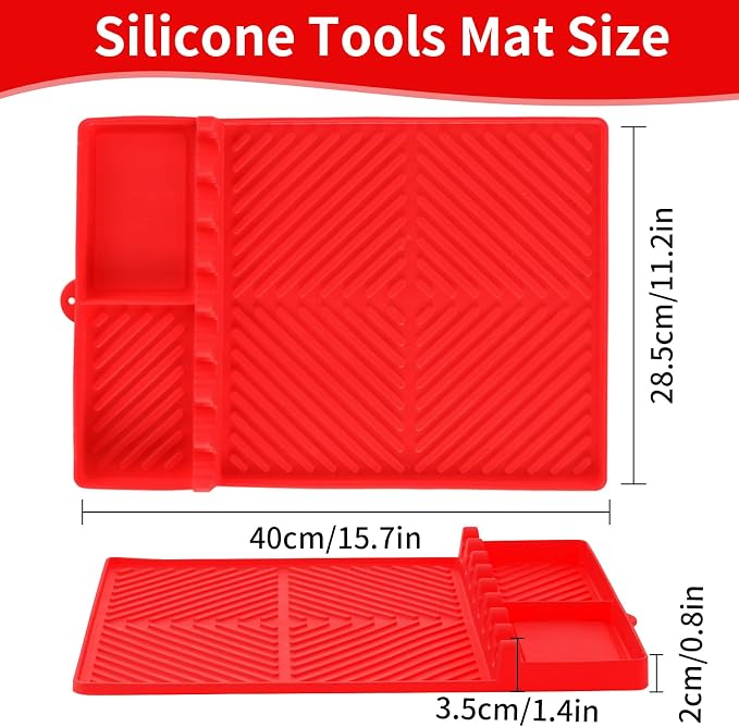 Find law Silicone Tools Mat for Griddle & Kitchen Countertop | Red Side Shelf Spatula Mat with Drip Pad for Blackstone Weber Traeger Pit Boss Flat Top Grill Smoker, BBQ Gifts for Men