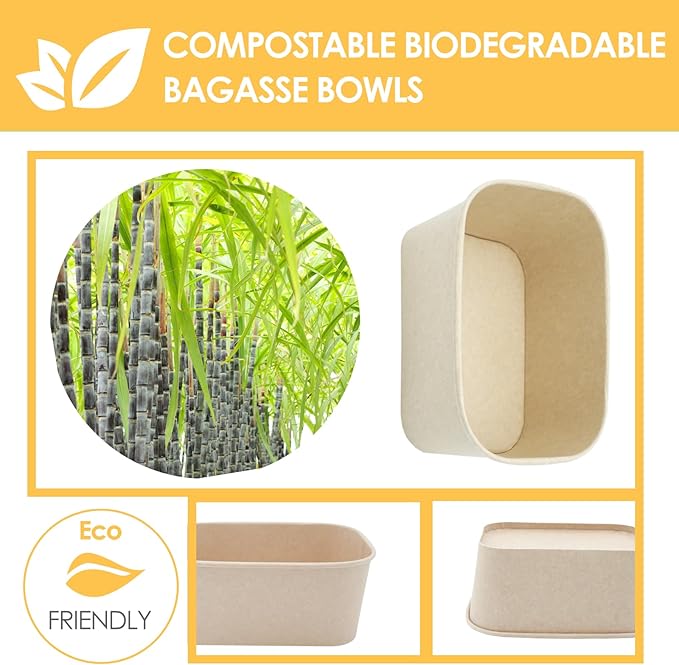 50 Pack 32 OZ Large Paper Bowls with Lids, Heavy Duty Disposable Compostable Container for Party, Disposable Bowls Bulk Soak-Proof and Microwave Safe for Hot/Cold Use(32OZ-50PACK)