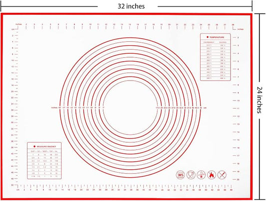 Yansumi silicone pastry non stick baking mat with measurement fondant mat with three sizes for silicone baking mat, counter mat, dough rolling mat,fondant/pie crust mat (Red, 32"L x 24"W)