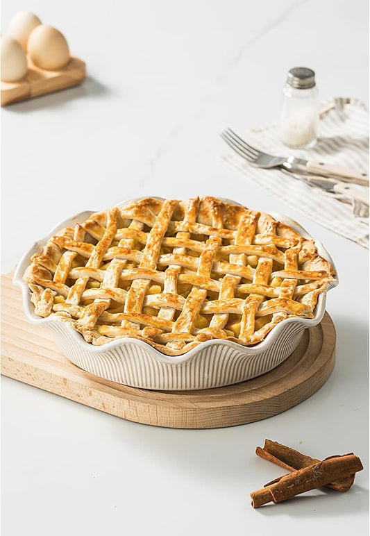 Ceramic Deep Pie Pan for Baking, 11 inch Porcelain Pie Dish for Apple Pie, Oven & Dishwasher Safe, Farmhouse Decor, 48 Ounce Deep Plate for Kitchen, Non-Stick Pie Pans, Off-White
