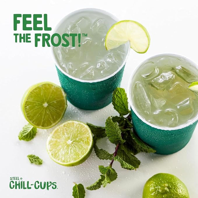 Steel Chill Cups 16 oz. Durable & Reusable Party Cups, Green, 180 Count | Made in USA from Steel these durable cups chill fast & keep your drink cold for longer, 100% recyclable for sustainablity