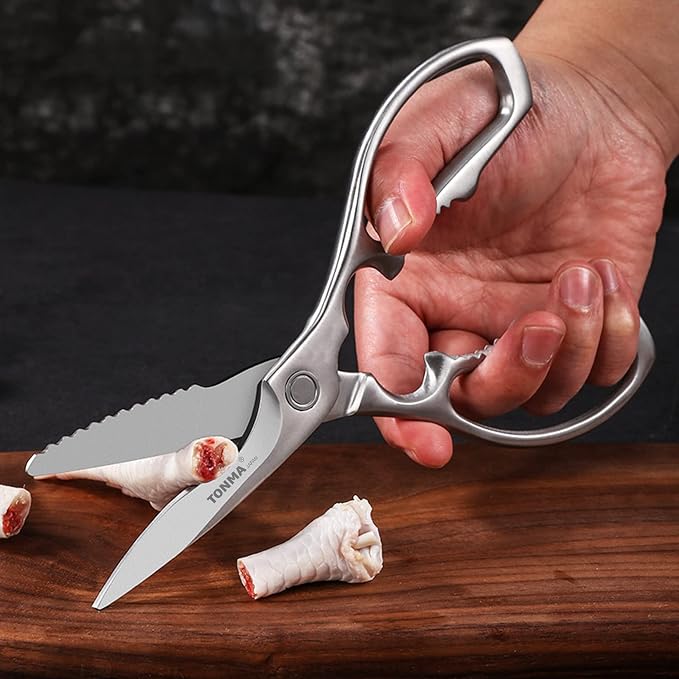 TONMA Kitchen Shears, Made in Japan, Heavy-Duty Stainless Steel, TK-3 | 4 mm Extra-Thick Blades, Japanese All-Purpose Kitchen Scissors for Food, Poultry & Seafood, Satin Finish, Dishwasher Safe
