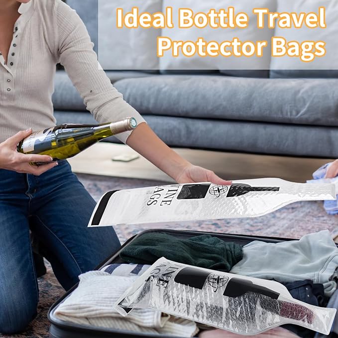 3 Pack Wine Bottle Travel Bags 19x7 Inch Leak Proof for Airplane Cruise | Protector bags with PVC shell and cushioned inner layer, triple seal with double zip lock