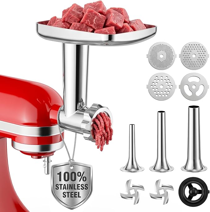 COFUN Stainless Steel Meat Grinder for KitchenAid Mixer | Meat Grinder with Meatball Maker, Sausage Stuffer, Dishwasher Safe, Compatible with All KitchenAid Stand Mixers