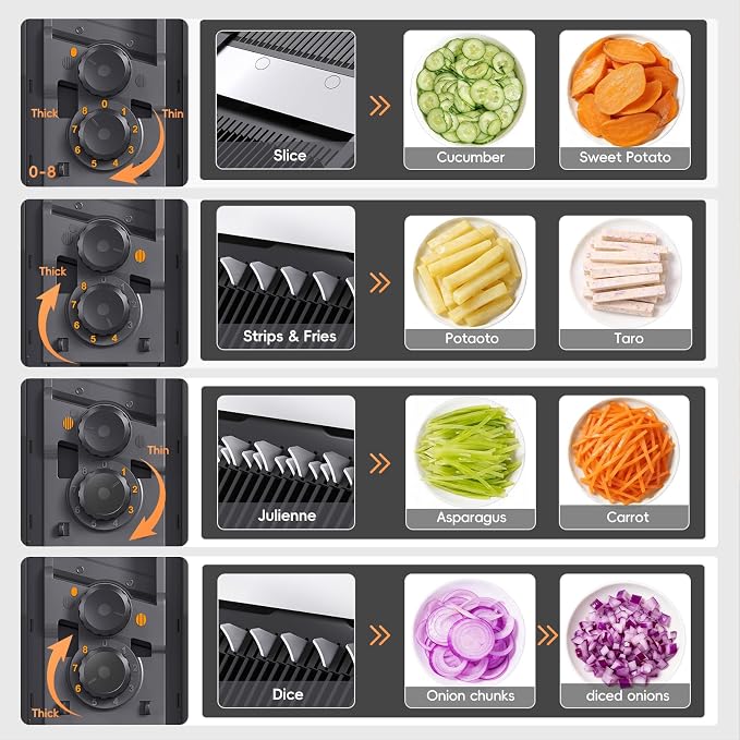 ONCE FOR ALL Safe Mandoline Slicer Pro, Veggie Slicer with Container, Black | 4th Gen, 0.1-8mm Adjustable Kitchen Mandoline Slicer, Veggie Chopper Cutter For Potato Onion Fruit, Stainless Steel, Gift