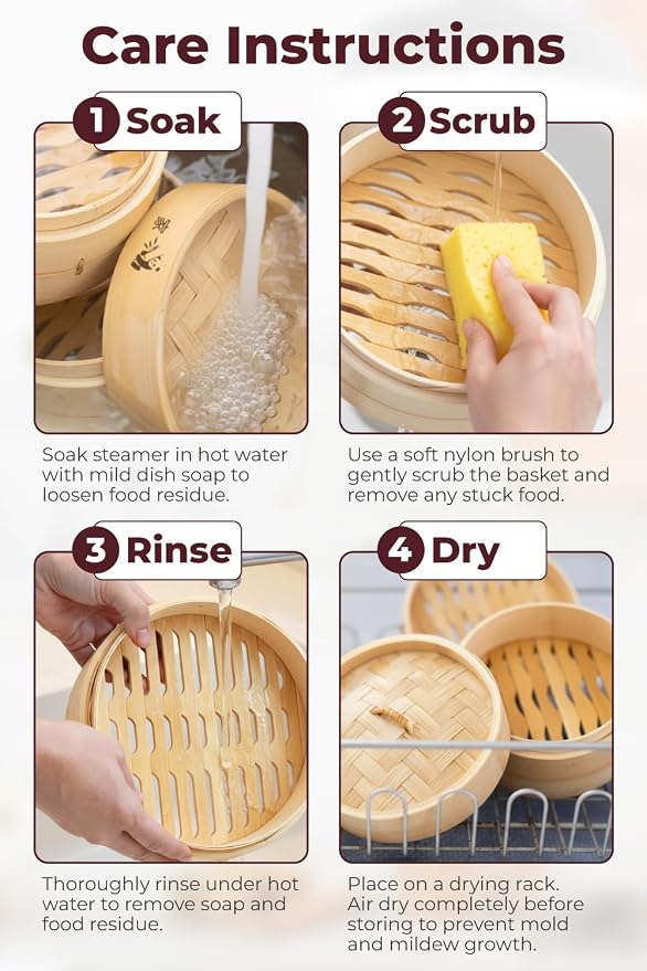 Bamboo Steamer Basket - Cook Delicious Meals with Authentic Flavor at Home | 8 Inch, 2 Tiers + 50 Liners - Compact Basket Steams Bao, Dumplings, Rice and Vegetables Together while Saving Kitchen Space