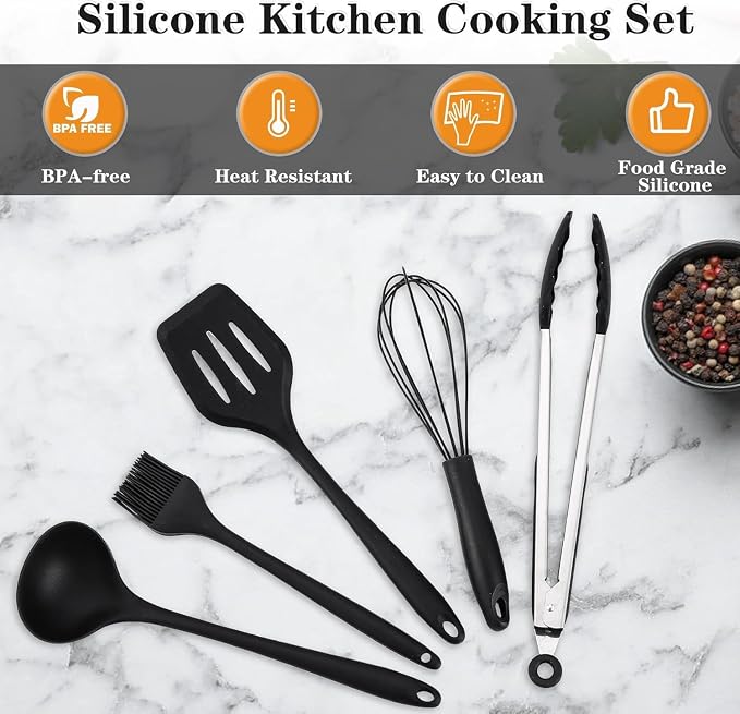 Wesqunie Camping Cooking Utensils Set, Cookware Set for Outdoor Hiking BBQ | Stainless Steel & Silicone Mess Kit, Durable Outdoor Kitchen Gear for Hiking, RV, Picnic Grill & Travel Camping Meal Prep