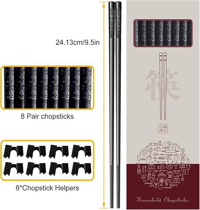 8 Pairs Reusable Training Chopsticks for Beginners Kids Adults Learners, Chop Sticks Reusable Dishwasher Safe Non-Slip Chopsticks Trainers Set, Kids Chopsticks helper 9.5Inches