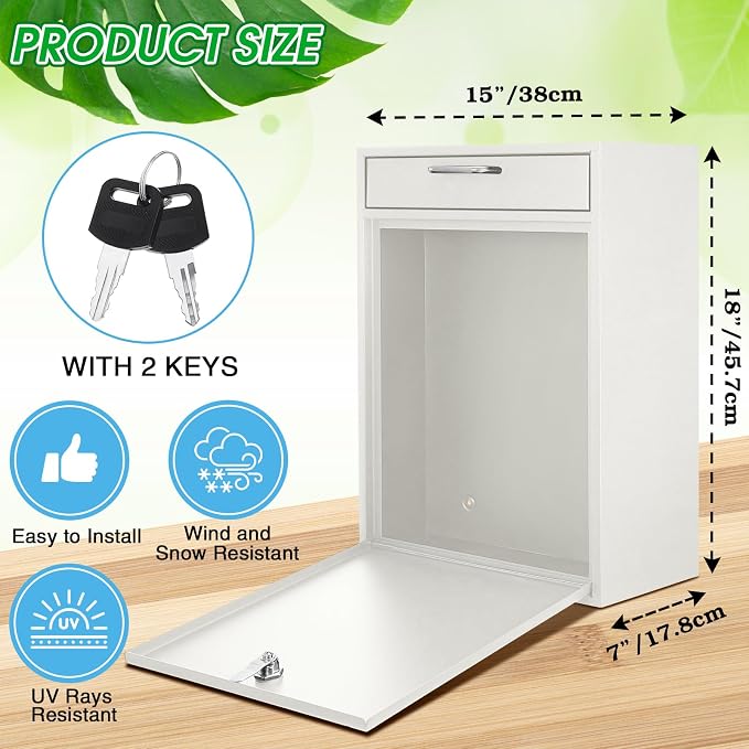Yaocom Locking Mailbox with Key for Outdoor 18 x 15 x 7 Inches Large Wall Mount Mail Box with Lock Security Mail Drop Metal Collection Boxes Hanging Secure Postbox(Creamy White)