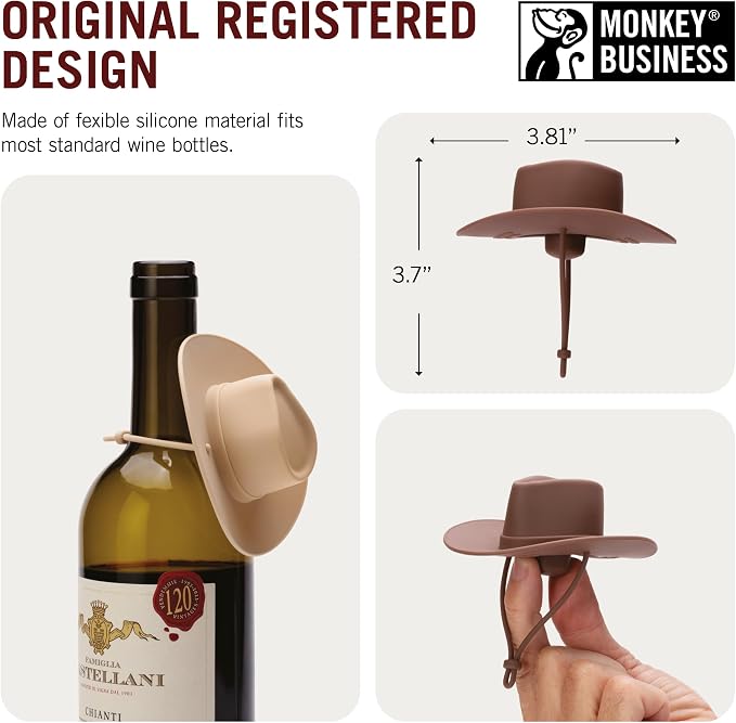 Monkey Business Howdy - 3 Sets of 2-Pack Wine Stoppers (Total 6) Cowboy Hat Wine Stoppers – Fun Silicone Bottle Stoppers Keep Wine Fresh – Novelty Kitchen Gadgets & Cute Wine Accessories