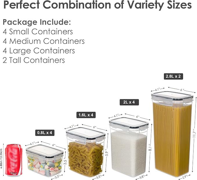 Airtight Food Storage Containers Set, 14 PCS Kitchen Storage Containers with Lids for Flour, Sugar and Cereal, Plastic Dry Food Canisters for Pantry Organization and Storage | BPA-Free Kitchen Organizers with Lids, For Flour, Sugar & Cereal, Plastic Dr...