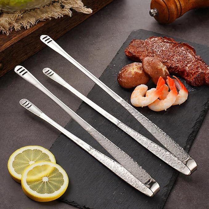 4 Pieces 11 Inches Korean BBQ Tongs Stainless Steel Grill Kitchen Food Tongs Tweezers Cooking Clamp Tool for Salad, Fish, Steak, Barbecue, Buffet, Meat