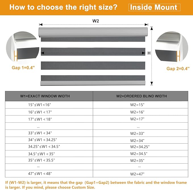 Persilux Cordless Zebra Blinds for Windows Free-Stop Window Shades (34" W X 47" H, Grey) Dual Layer Light Control for Day and Night, Light Filtering Sheer Shades for Home, Easy to Install