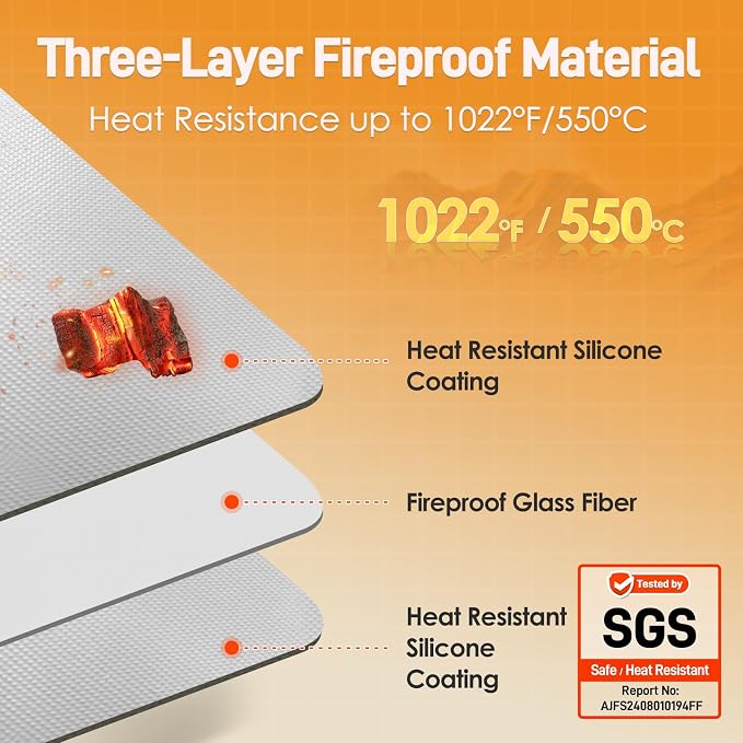 Heat Resistant Mats for Countertop fits Tabletop Grill, 31x24x0.04in, Grey | 1022℉ Fireproof grill mat for countertop/table protection, fits gas/charcoal grills, pizza ovens, fits Blackstone & Ninja