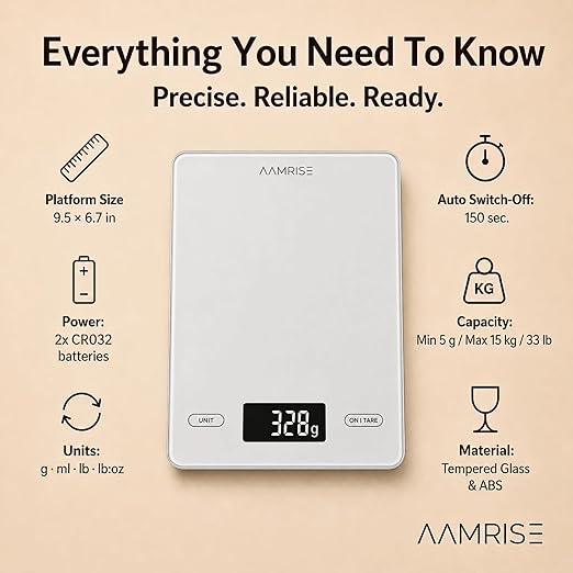 Extra Large Food Scale Grams and Ounces - Digital Food Scale with Countertop Stand – Tempered Glass Kitchen Scales with Backlit LCD, Multiple Units – 33LB/15KG Capacity and Auto Off Function
